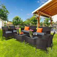 Load image into Gallery viewer, Salon de Jardin 4 PCS Mobilier de Terrasse en Rotin PE pour Véranda Patio Terrasse Piscine Marron et Gris