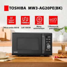 Load image into Gallery viewer, Toshiba Micro-ondes 20L MW2-MM20P(BK), Micro-ondes sur Pied, 800W, 5 Niveaux de Puissance, avec Décongélation Facile, éclairage LED à l'intérieur, Noir