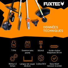 Load image into Gallery viewer, Fuxtec Débroussailleuse Thermique Multifonction 5 en 1 Multitool FX-MT152E - Easy Starter 3CV 52 cm³, Moteur 2 Temps, Élagueuse Taille Haie Coupe Bordure Avec Fil ou Lame 1 Mètre Rallonge