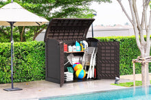 Load image into Gallery viewer, Duramax StoreAway 1200L Plastic Garden Shed/ Flat Lid, Outdoor Storage Shed, Wheelie Bin Hideaways, Wheelie bin box, Durable Construction, Ideal for Bikes, BBQs &amp; 2x 240L Bins, 145x85x125 cm, Brown