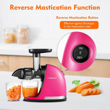 Load image into Gallery viewer, AMZCHEF Extracteur Jus - Extracteur de Jus de Fruits et Légumes - Presses-agrumes à Froid sans BPA avec 2 Tasses et Brosse - Fonction de Mastication Inversée pour Éviter les Blocages - Argent