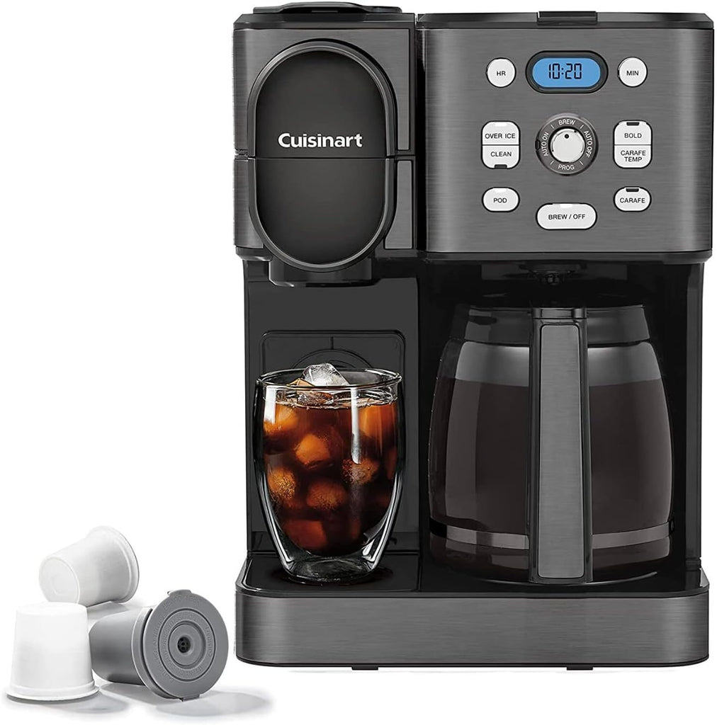 Cuisinart Cafetière, carafe en verre de 12 tasses, cafetière automatique chaude et glacée, machine à café à serveur unique, acier inoxydable noir, SS-16BKS