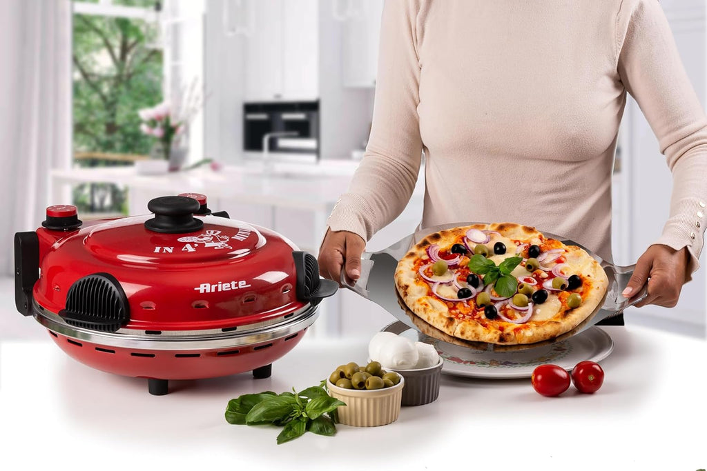 Ariete Pizza Oven 918, Pizza 4 Minutes, 5 Cooking Levels, Refractory Plate for Heating, Wooden Blades Included, Maximum Temperature 400°C, 1200W, White