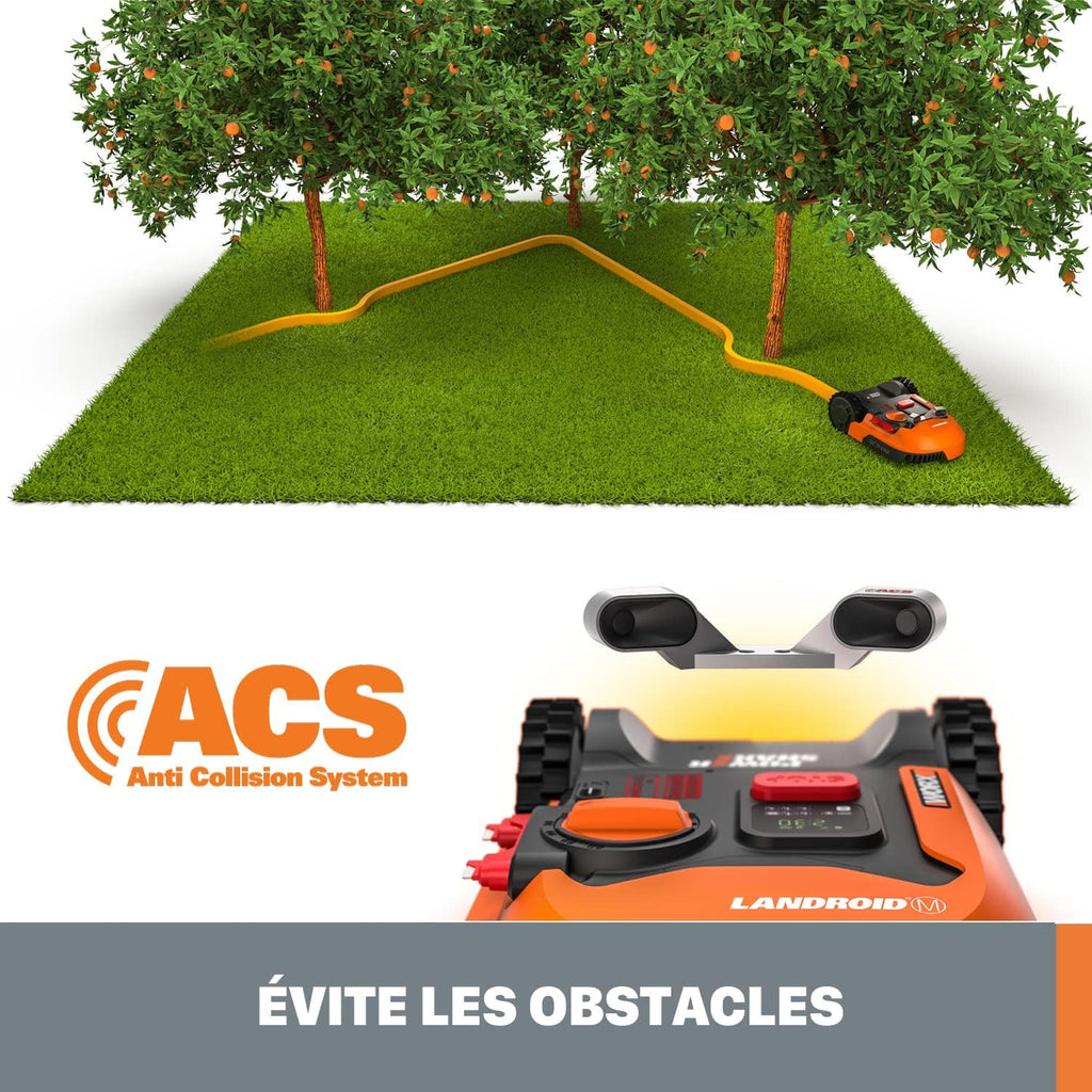 WORX LANDROID Vision WR206E.1, Robot Tondeuse sans Fil périphérique 600 m² Surf.Max 700 m², Installation en 30 Min, Caméra 4K + IA Adaptative, évite Tous Les Obstacles, Coupe des Bordures, Multizone