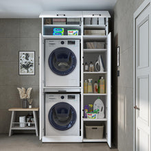 Load image into Gallery viewer, ROOMART Dora - Armoire de machine à laver - Pour sèche-linge et machine à laver - En 4 couleurs - Avec portes et panneau coulissant - Blanc - Chêne blanc - Chêne anthracite - Chêne blanc (chêne blanc)