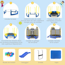 Load image into Gallery viewer, Trampoline Extérieur Ø 223cm avec Toboggan&amp;Echelle avec Filet de Sécurité 2 Portes en U Charge 270kg pour 2-3 Enfants de 3 Ans+ Bleu/Vert