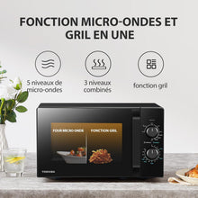 Load image into Gallery viewer, Toshiba Micro-ondes 20L MW2-MM20P(BK), Micro-ondes sur Pied, 800W, 5 Niveaux de Puissance, avec Décongélation Facile, éclairage LED à l'intérieur, Noir