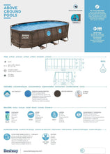 Load image into Gallery viewer, Bestway 56946 Piscine Power Steel™ Swim Vista ovale 488 x 305 x 107 cm motif rotin avec hublots, filtration à sable, échelle, bâche et diffuseur Chemconnect™