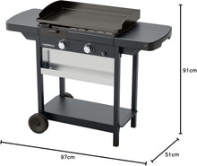 Load image into Gallery viewer, Campingaz Plancha EXB Plus, plancha au gaz sur chariot, grill gastronomique avec plaque en acier émaillé et 2 brûleurs, puissance 7500 W, pour des grillades méditerranéennes, Noir