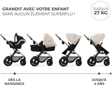 Load image into Gallery viewer, Kinderkraft MOOV2 Poussette 3 en 1, Système de voyage de la naissance à 27 kg, Siège auto Mink PRO I-Size inclus, Capote extensible avec filtre UPF50+, Accessoires pratiques, Gris