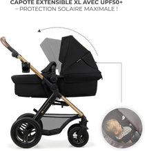 Load image into Gallery viewer, Kinderkraft MOOV2 Poussette 3 en 1, Système de voyage de la naissance à 27 kg, Siège auto Mink PRO I-Size inclus, Capote extensible avec filtre UPF50+, Accessoires pratiques, Gris