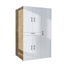 Load image into Gallery viewer, ROOMART Dora - Armoire de machine à laver - Pour sèche-linge et machine à laver - En 4 couleurs - Avec portes et panneau coulissant - Blanc - Chêne blanc - Chêne anthracite - Chêne blanc (chêne blanc)