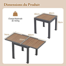 Load image into Gallery viewer, Table de Jardin Extensible en Aluminium Ajustable de 80 à 160 CM Table à Manger Extérieure Rectangulaire pour 4-6 Personnes Naturel
