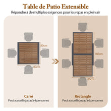 Load image into Gallery viewer, Table de Jardin Extensible en Aluminium Ajustable de 80 à 160 CM Table à Manger Extérieure Rectangulaire pour 4-6 Personnes Naturel