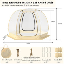 Load image into Gallery viewer, Tente Bulle à Ouverture Instantanée pour 6 à 10 Personnes Tente Dôme d'Extérieur 328 x 328 cm Résistante Aux Intempéries Transparent