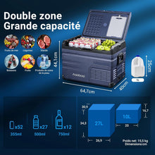 Load image into Gallery viewer, AAOBOSI 46 L Glaciere a Compression, Glaciere Electrique Double Zone, 12 V/24 V et 100-240 V Frigo Camping, -20 ℃ à 20 ℃, pour Voiture, Camion, Bateau, Camping-Car