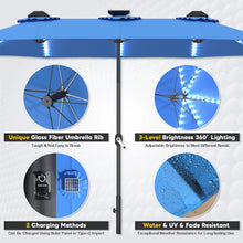 Load image into Gallery viewer, AECOJOY 15ft Patio Double-Sided Umbrella, 156 PCS Solar LED Light Outdoor Large Umbrella, Dark Blue