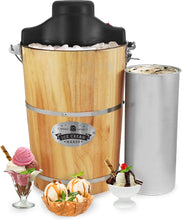 Load image into Gallery viewer, Elite Gourmet EIM916 Sorbetière électrique vintage en bois des Appalaches, 5,7 L, avec manivelle moulée sous pression, préparation de crème glacée avec sel gemme en quelques minutes, pin