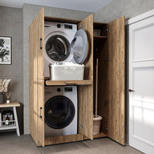 Load image into Gallery viewer, ROOMART Dora - Armoire de machine à laver - Pour sèche-linge et machine à laver - En 4 couleurs - Avec portes et panneau coulissant - Blanc - Chêne blanc - Chêne anthracite - Chêne blanc (chêne blanc)