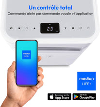 Load image into Gallery viewer, MEDION Smart Climatiseur Mobile P1002 (10000 BTU, 3-en-1, Refroidir, Déshumidification, Ventilation, jusqu'à 34m², kit de joint de fenêtre, mode sommeil, contrôle Wifi, Télécommande, Écran, MD 37733)