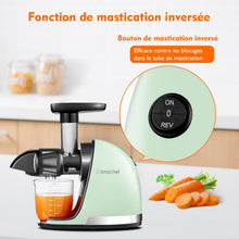 Load image into Gallery viewer, AMZCHEF Extracteur Jus - Extracteur de Jus de Fruits et Légumes - Presses-agrumes à Froid sans BPA avec 2 Tasses et Brosse - Fonction de Mastication Inversée pour Éviter les Blocages - Argent