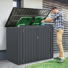 Load image into Gallery viewer, Abri de Stockage en Métal Galvanisé pour Poubelles Extérieur Abri de Jardin Verrouillable avec Toit Ouvert 2 Portes 172X95,5X130CM Gris