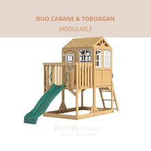 Load image into Gallery viewer, Aire de jeux enfant Montessori - 3 en 1 Balançoire, Toboggan, Cabane en bois modulable