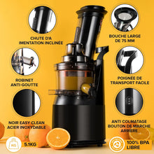 Load image into Gallery viewer, Slow Chewing, Slow Juicer, Fresh and Healthy Juice, Sorbet, Ice Cream, Mouth 75 mm, BPA Free, 240 Watts, Cold Pressure, Stainless Steel Black Fridja f1900