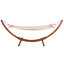 Load image into Gallery viewer, Hamac 1 Place 200x100cm avec Support en Bois de Mélèze Russe Capacité 120kg en Polyester Métal 313x115x120cm Naturel -