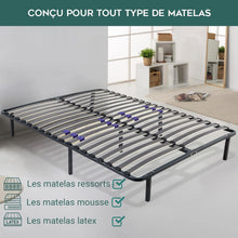 Load image into Gallery viewer, SAMPUR - Essential bed base 140 x 200 cm | Durable and comfortable | Feet included | Adjustable slats | Epoxy lacquered metal frame | Quick and easy assembly