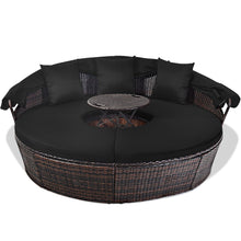 Load image into Gallery viewer, Lit de Jardin Rond d'Exterieur Table Relevable Modulable &amp; Convertible - Pare Soleil Réglable rotin PE Coussins Inclus Noir