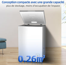 Load image into Gallery viewer, Congélateur coffre CHiQ 142L, 63,5 x 55,6 x 83,5cm, Congélateur Inverter, Affichage de la température extérieure, Mode de congélation rapide -32℃, Grille métallique,Faible bruit
