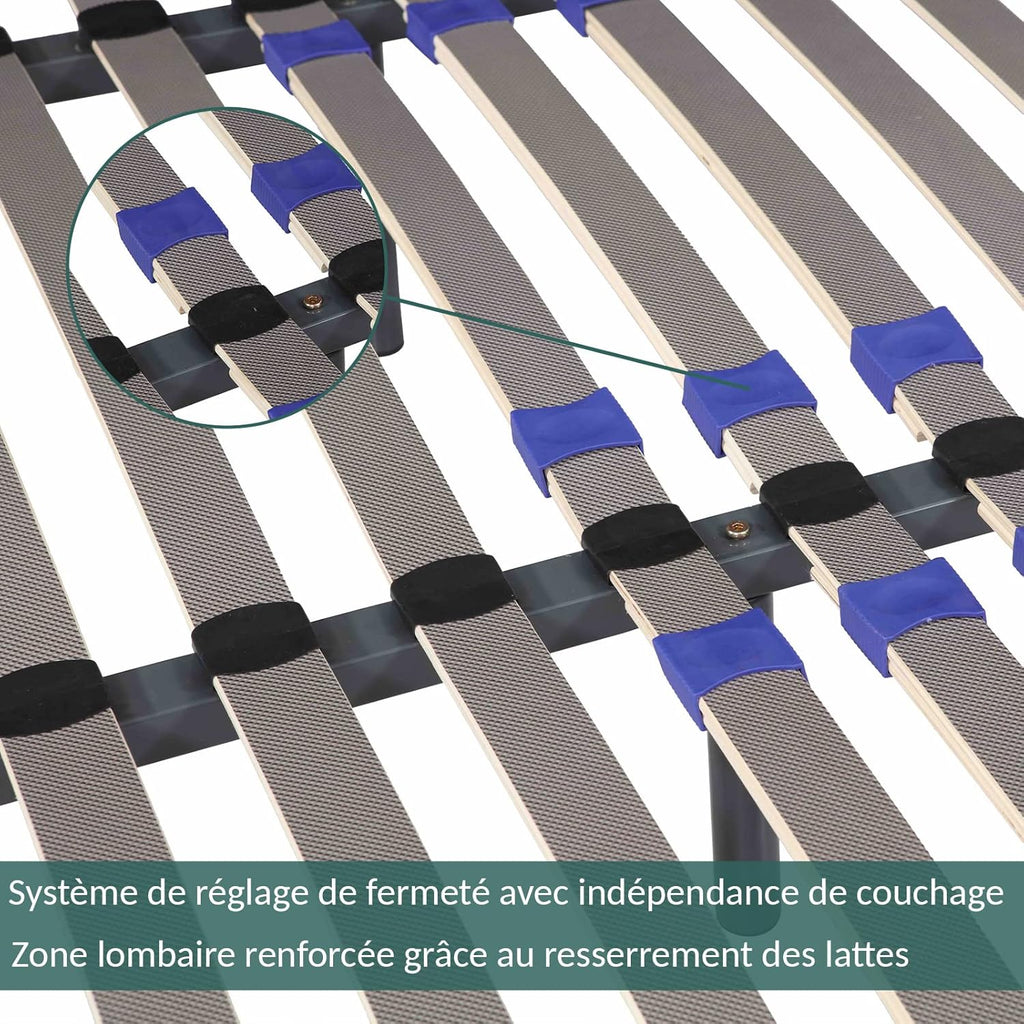 SAMPUR - Essential bed base 140 x 200 cm | Durable and comfortable | Feet included | Adjustable slats | Epoxy lacquered metal frame | Quick and easy assembly