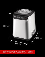 Load image into Gallery viewer, Unold Uno 48825 Sorbetière – Compresseur auto-refroidissant, entièrement automatique, 135 W, refroidissement à -35 °C, écran LCD, récipient en acier inoxydable, minuterie, compresseur