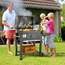 Load image into Gallery viewer, Barbecue Charbon de Bois XL, Chariot à Barbecue, Grill XL à Charbon avec Couvercle, Roues et Thermomètre, Réglable en Hauteur, Grand Barbecue au Charbon de Bois, pour Camping et Jardin, Noir
