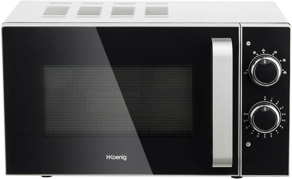 H.Koenig Four à Micro-ondes Compact Digital 20L VIO2, 700W, Plateau tournant 24,5cm, Multifonction Programmable 6 niveaux de chauffe, Décongélation et Express, Minuterie 60min, Effet mirroir noir