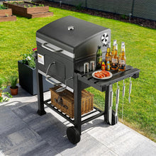 Load image into Gallery viewer, Barbecue Charbon de Bois XL, Chariot à Barbecue, Grill XL à Charbon avec Couvercle, Roues et Thermomètre, Réglable en Hauteur, Grand Barbecue au Charbon de Bois, pour Camping et Jardin, Noir