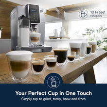 Load image into Gallery viewer, De'Longhi Dinamica LatteCrema Espresso Machine with Automatic Milk Frother for Latte, Cappuccino, Built-in Grinder, Silver, ECAM35075SI