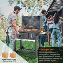 Load image into Gallery viewer, Barbecue Charbon de Bois XL, Chariot à Barbecue, Grill XL à Charbon avec Couvercle, Roues et Thermomètre, Réglable en Hauteur, Grand Barbecue au Charbon de Bois, pour Camping et Jardin, Noir
