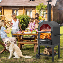 Load image into Gallery viewer, Four à Pizza Extérieur au Charbon avec Pelle à Pizza Pierre à Pizza Housse Étanche Cheminée et Thermomètre Double Noir