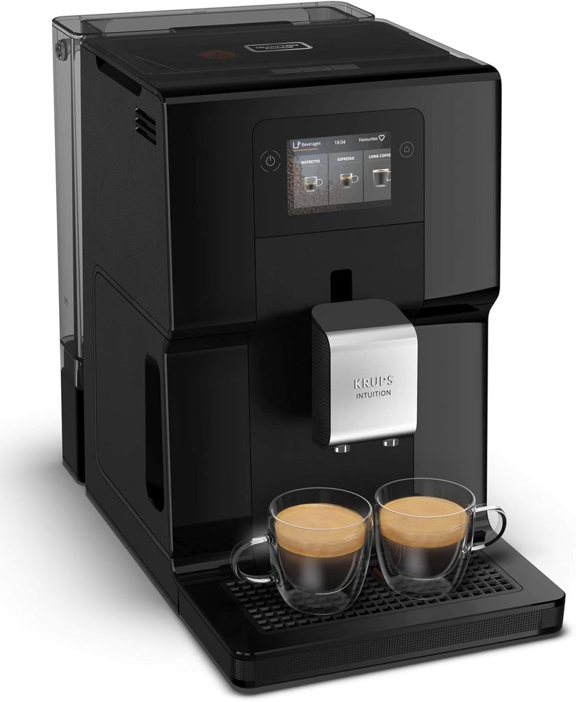 Krups Machine à café broyeur à grain, Ecran tactile couleur, 11 recettes préenregistrées, Indicateurs lumineux intuitif, accès bacs en frontal, Nettoyage facile, Intuition Préférence EA873810