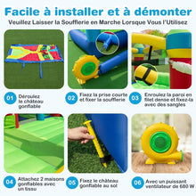 Load image into Gallery viewer, Château Gonflable pour 4 Enfants avec 2 Toboggans Tunnels Zone de Rebond Escalade Obstacles Maison de Jeu avec Souffleur de 680 W