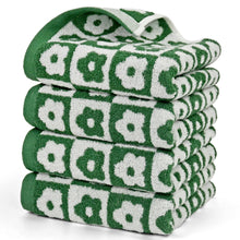 Load image into Gallery viewer, Jacquotha Hand Towels Checkered Floral - Set of 4 Soft Face Towels for Bathroom, Medium Size 13�� x 29��, Dark Olive Green