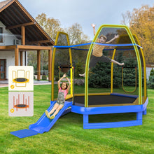 Load image into Gallery viewer, Trampoline Extérieur Ø 223cm avec Toboggan&amp;Echelle avec Filet de Sécurité 2 Portes en U Charge 270kg pour 2-3 Enfants de 3 Ans+ Bleu/Vert