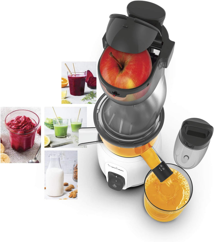Moulinex Juice & Clean ZU420E10 Fruit and Vegetable Juice Extractor, Vitamin Juice, Press, 150 W, 42 to 83 RPM, Fresh Fruit Juice, Jam, Grout, Sorbet, Automatic Cleaning