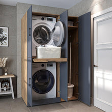 Load image into Gallery viewer, ROOMART Dora - Armoire de machine à laver - Pour sèche-linge et machine à laver - En 4 couleurs - Avec portes et panneau coulissant - Blanc - Chêne blanc - Chêne anthracite - Chêne blanc (chêne blanc)