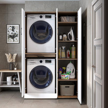 Load image into Gallery viewer, ROOMART Dora - Armoire de machine à laver - Pour sèche-linge et machine à laver - En 4 couleurs - Avec portes et panneau coulissant - Blanc - Chêne blanc - Chêne anthracite - Chêne blanc (chêne blanc)