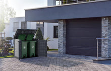 Load image into Gallery viewer, Duramax StoreAway 1200L Plastic Garden Shed/ Flat Lid, Outdoor Storage Shed, Wheelie Bin Hideaways, Wheelie bin box, Durable Construction, Ideal for Bikes, BBQs &amp; 2x 240L Bins, 145x85x125 cm, Brown