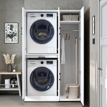Load image into Gallery viewer, ROOMART Dora - Armoire de machine à laver - Pour sèche-linge et machine à laver - En 4 couleurs - Avec portes et panneau coulissant - Blanc - Chêne blanc - Chêne anthracite - Chêne blanc (chêne blanc)