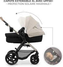 Load image into Gallery viewer, Kinderkraft MOOV2 Poussette 3 en 1, Système de voyage de la naissance à 27 kg, Siège auto Mink PRO I-Size inclus, Capote extensible avec filtre UPF50+, Accessoires pratiques, Gris
